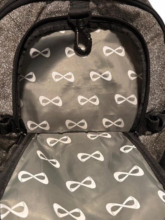 Nfinity cheer backpack in a sparkly gunmetal/charcoal finish with black trim and main image 5